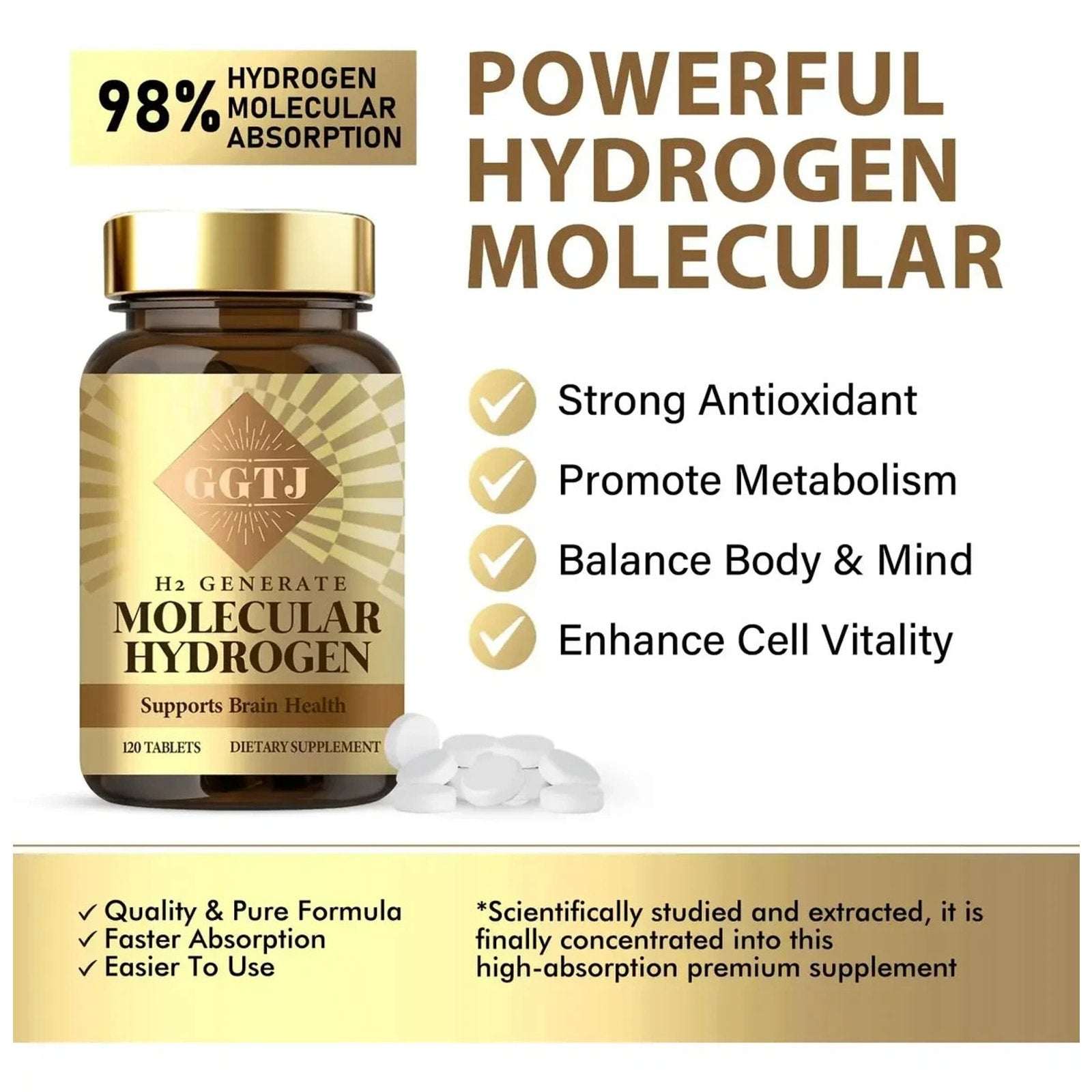 Hydrogen Water Tablets H2 Molecular Supplements w/ Magnesium 120Ct EXP 04/27