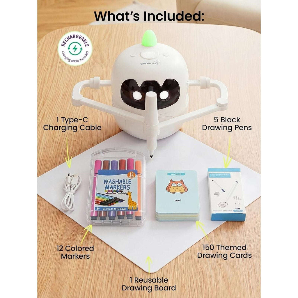 Smart Drawing Robot for Kids w/ 150 Cards, Lights & Voice Guide Educational Art