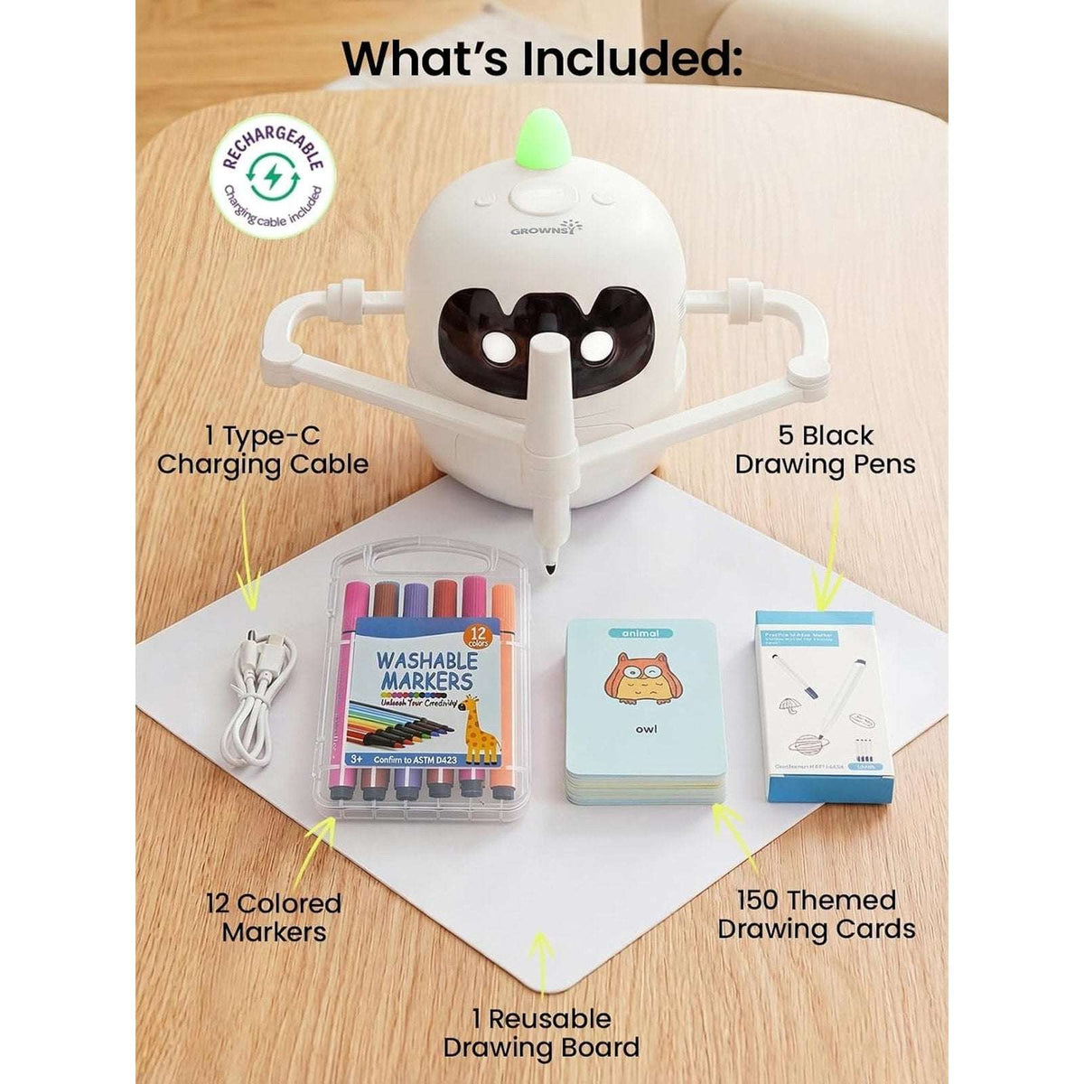 Smart Drawing Robot for Kids w/ 150 Cards, Lights & Voice Guide Educational Art