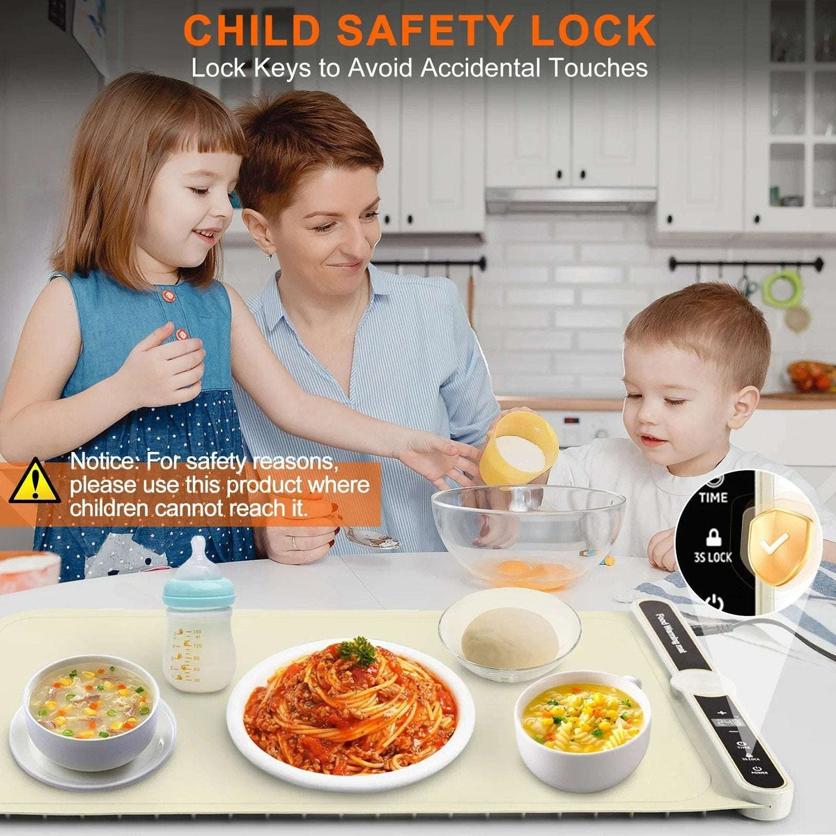 Electric Silicone Food Warming Mat 9 Temp/6 Timer Portable, Rollable, Child-Lock
