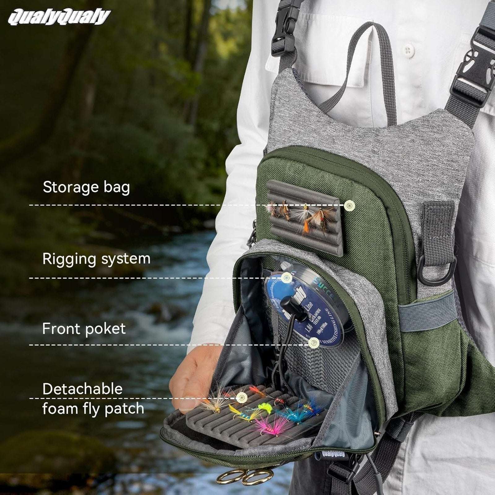 QulayQualy Fly Fishing Pack Chest Pack w/ Work Station Lightweight Tackle Bag