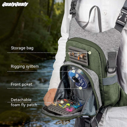 QulayQualy Fly Fishing Pack Chest Pack w/ Work Station Lightweight Tackle Bag