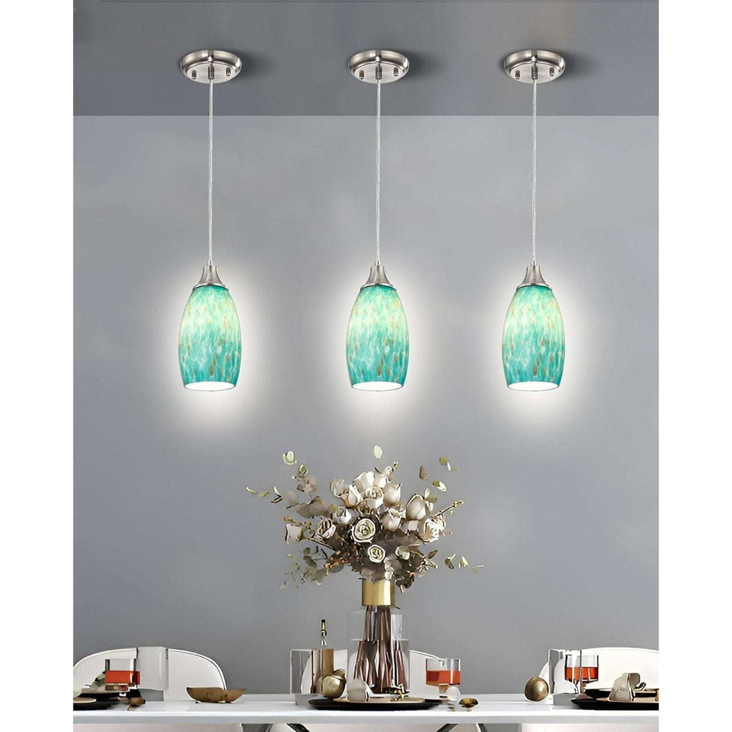 Karyfine Mini Art Blown Glass Pendant Light Fixture Blue w/ Gold - Adjustable