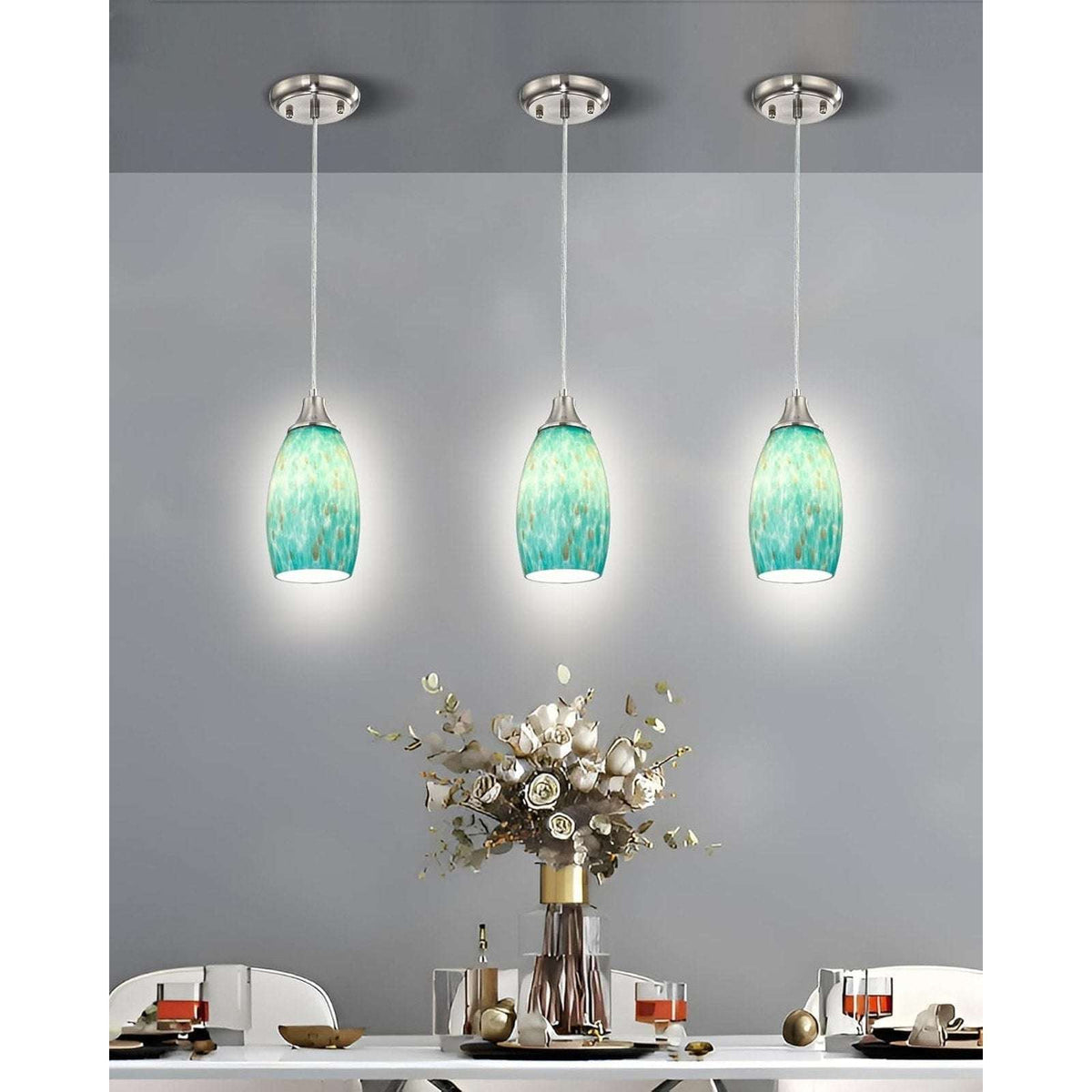 Karyfine Mini Art Blown Glass Pendant Light Fixture Blue w/ Gold - Adjustable