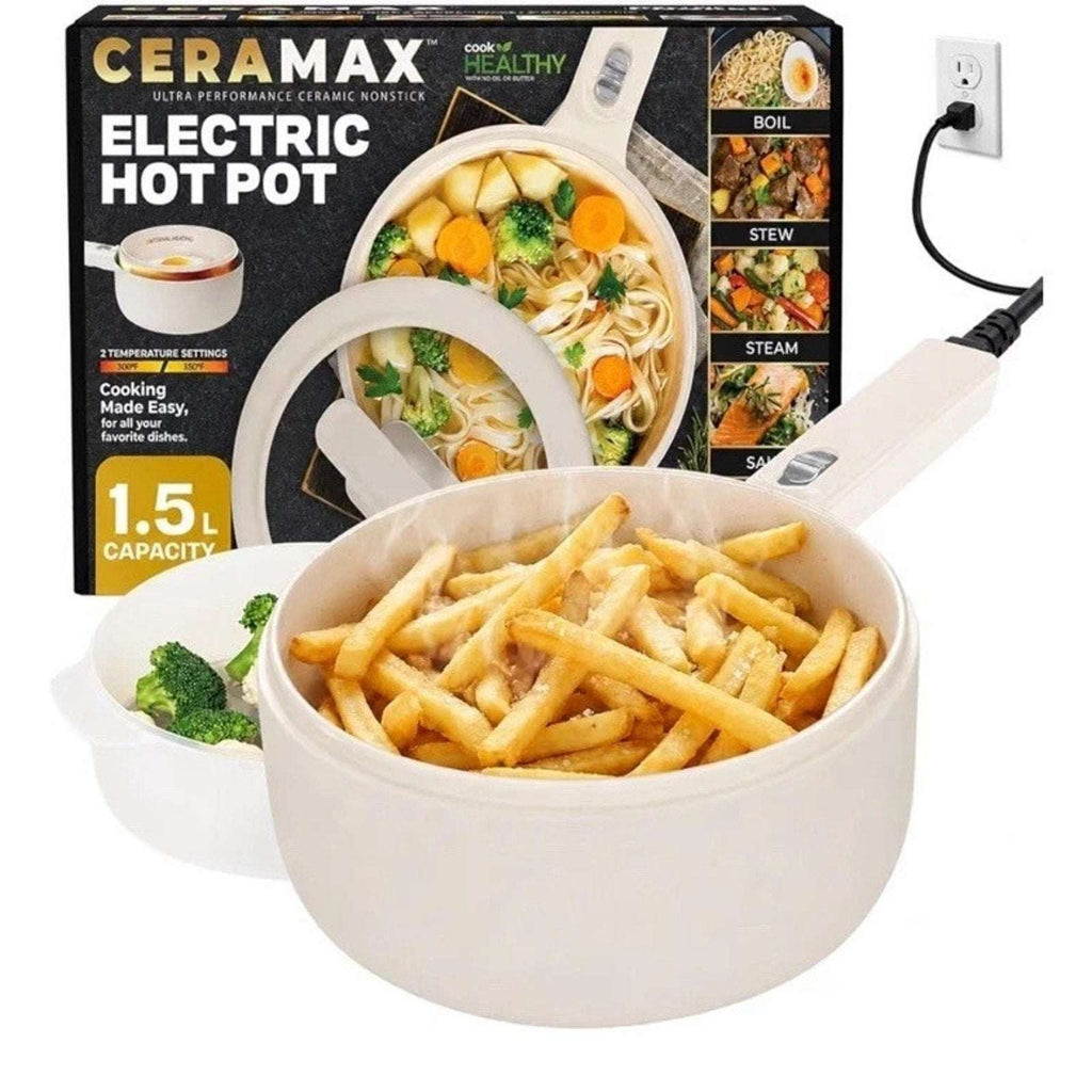CERAMAX 1.6Qt Electric Hot Pot Ramen Multi-Cooker Steamer Non-Stick 800W RV Dorm