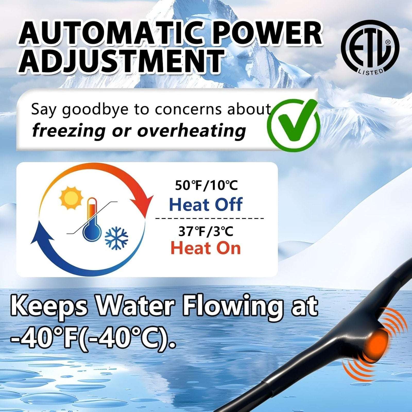 Self Regulating Pipe Heating Cable 100' 120V 3W/Ft Overheat & Freeze Protection