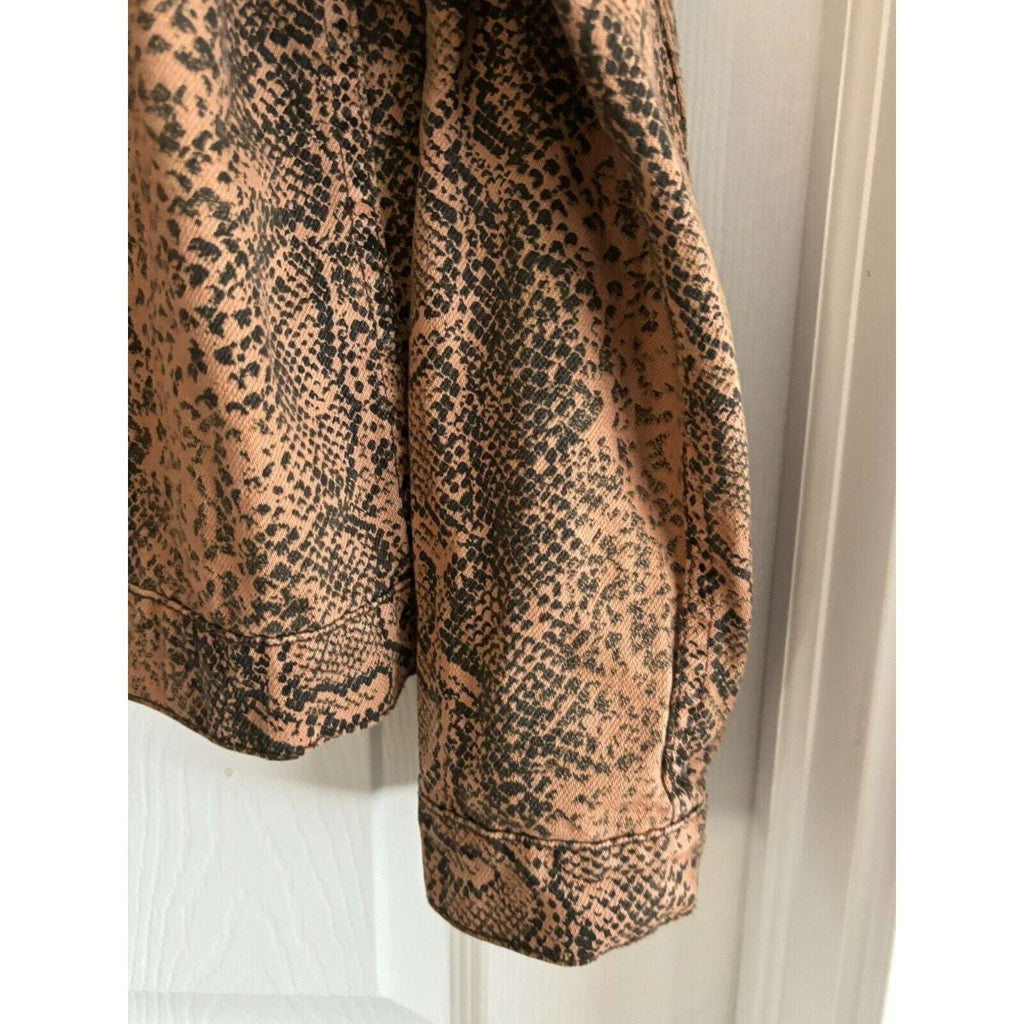 Free People Trucker Brown Snake Print Denim Jacket Size M Medium