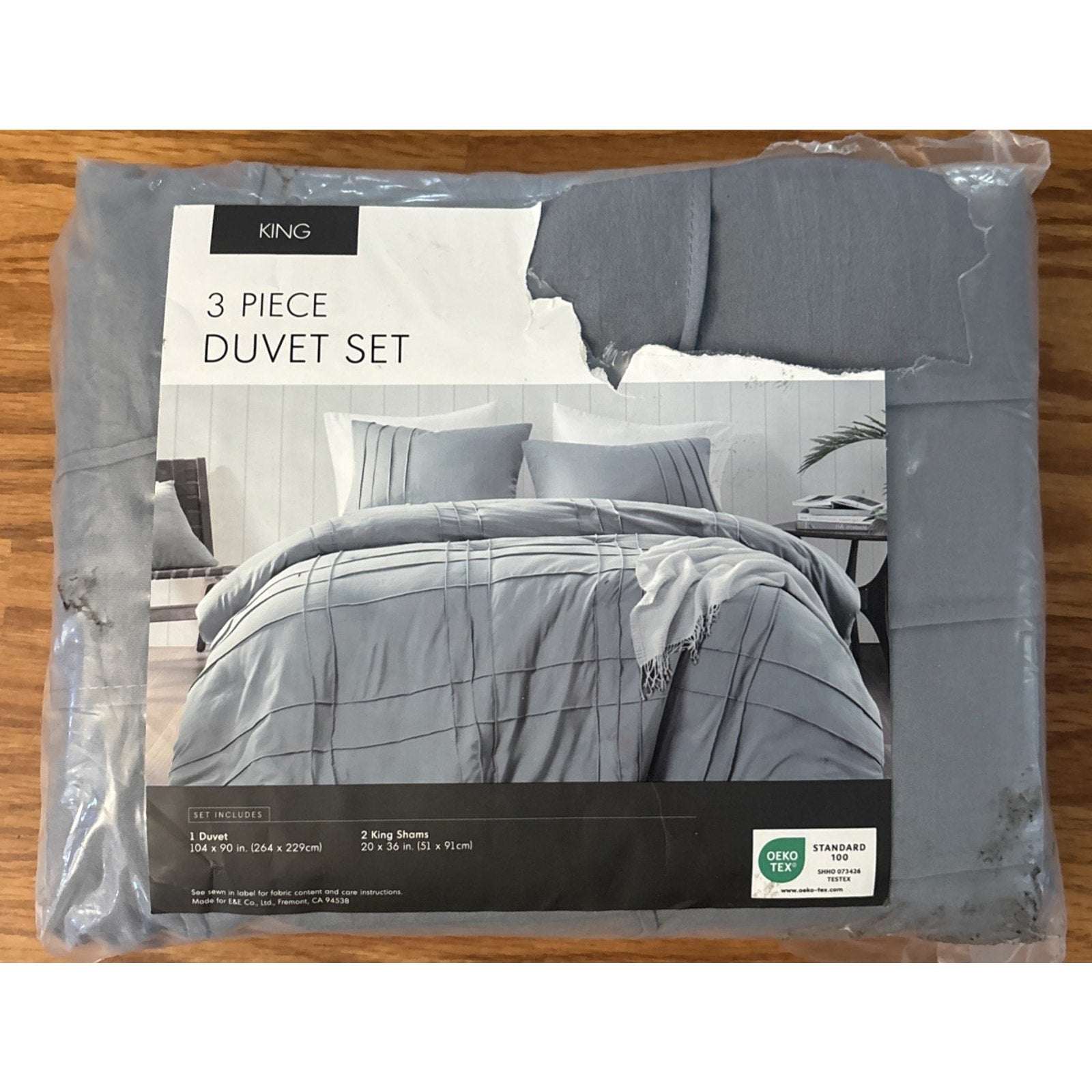 King Size 3PC PORTER Soft Washed Cotton Pinch Pleated Duvet Set Slate Gray/Blue