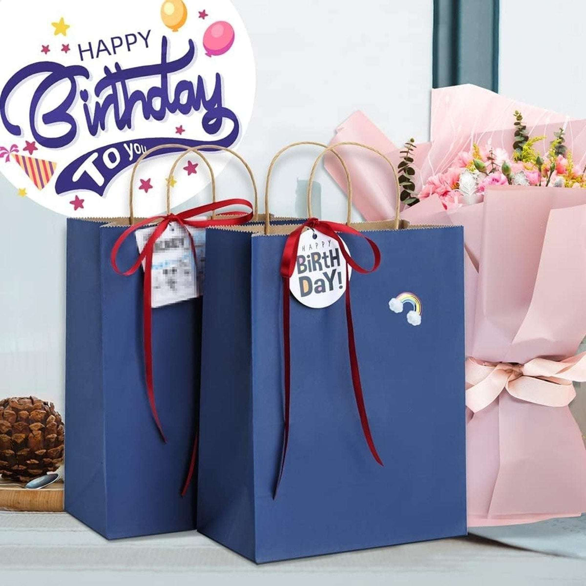 100Pcs Navy Blue Kraft Paper Gift Bags 8x4.25x10.5 Coastal Boutique Retail Gifts
