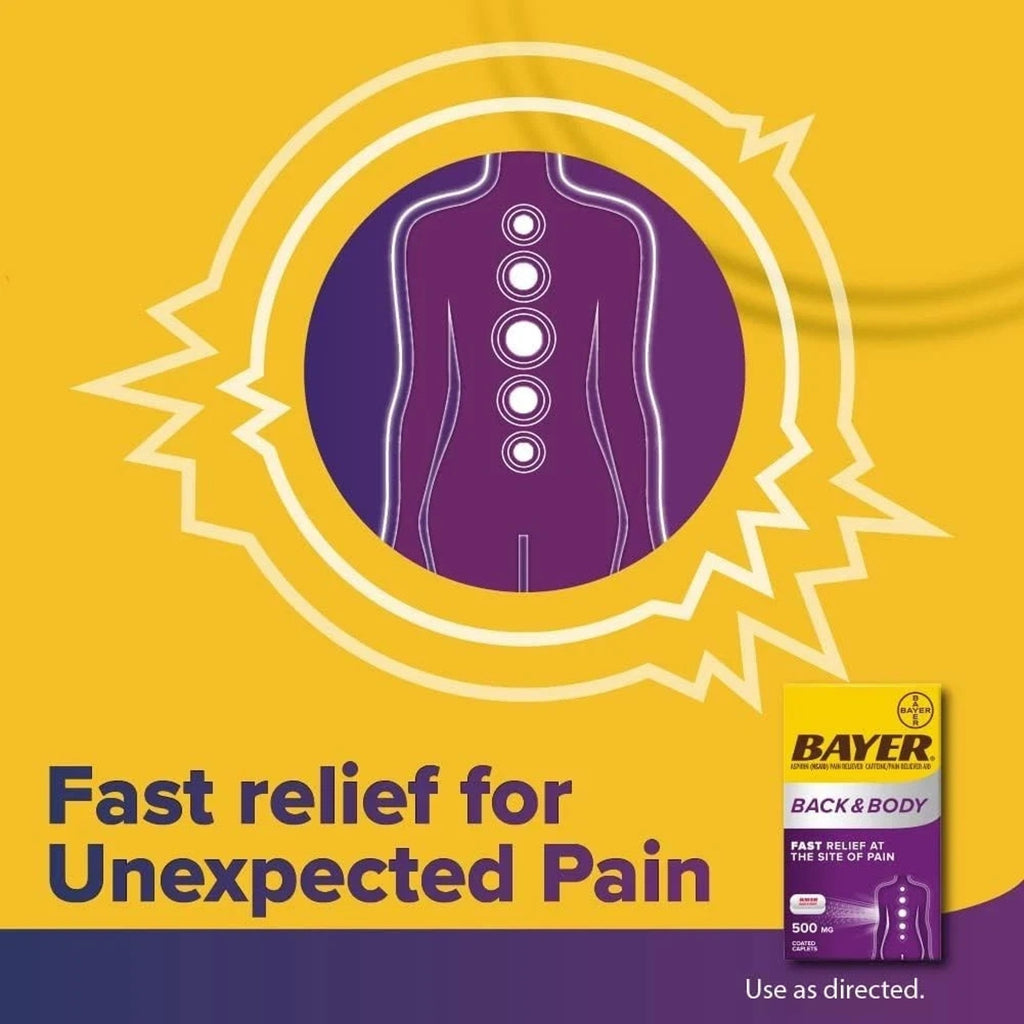 BAYER Back & Body Aspirin Pain Reliever Fast Relief 500 mg 200 Coated Caplets