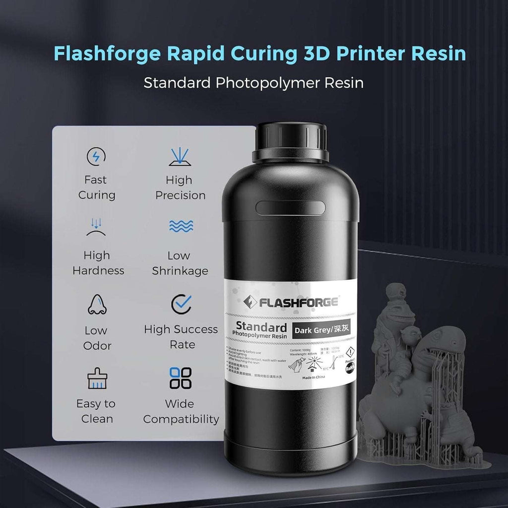 FlashForge 3D Printer Standard Photopolymer Resin 1000g DARK GREY
