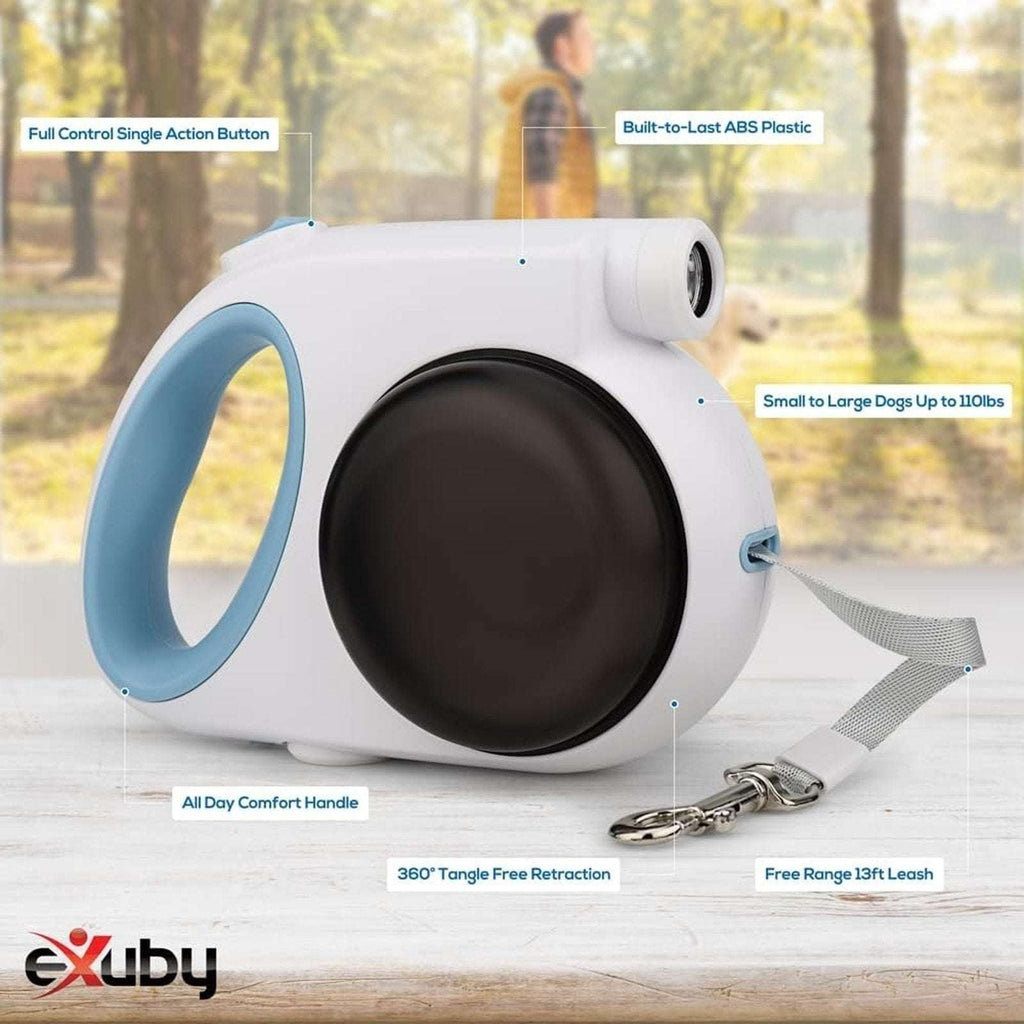 5in1 Retractable Dog Leash w/ Rechargeable LED Light, Poop Bag Holder +2 Bowls