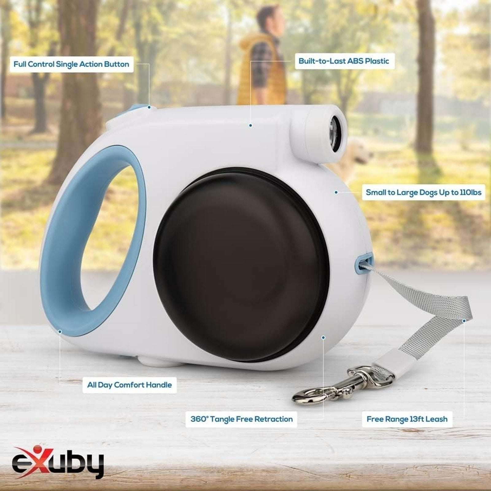 5in1 Retractable Dog Leash w/ Rechargeable LED Light, Poop Bag Holder +2 Bowls