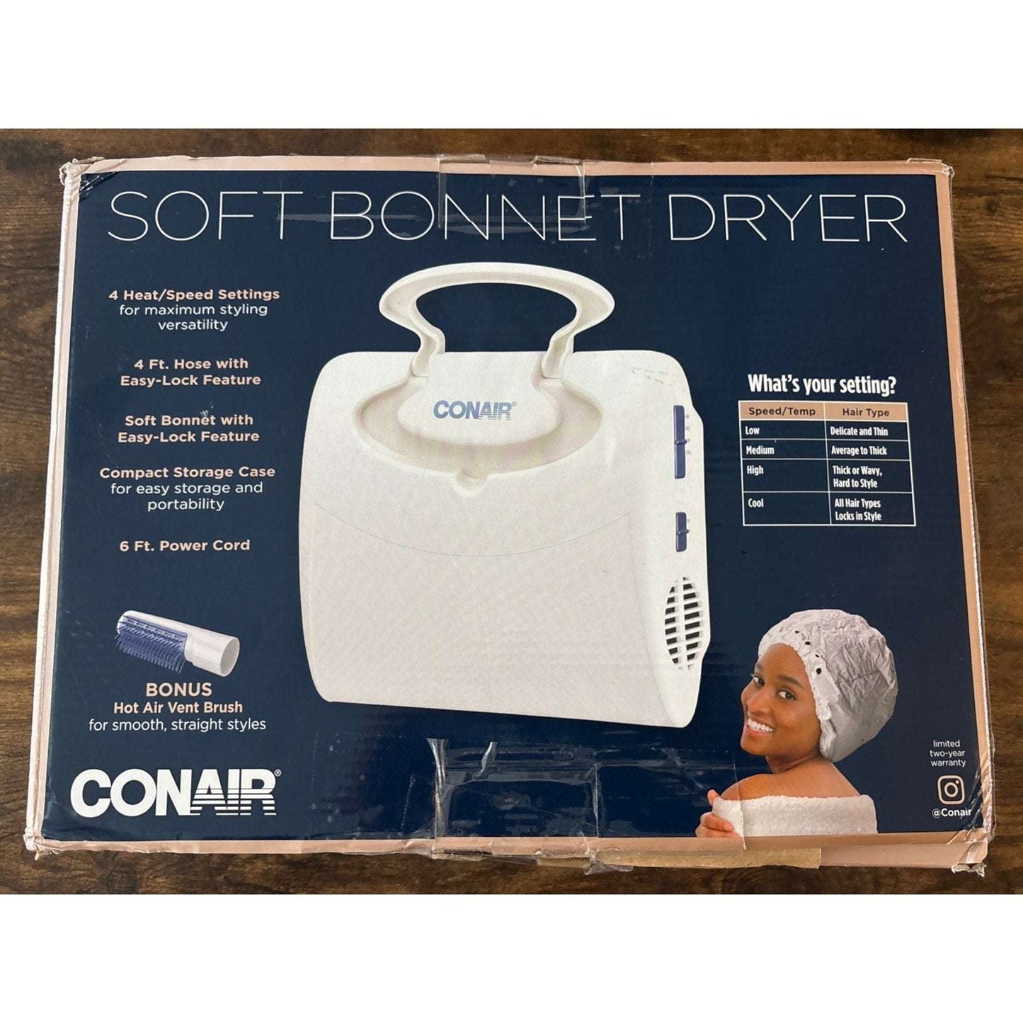 Conair Soft Bonnet Hair Dryer Styling Cap 4 Heat/Speed Settings & Volume Brush