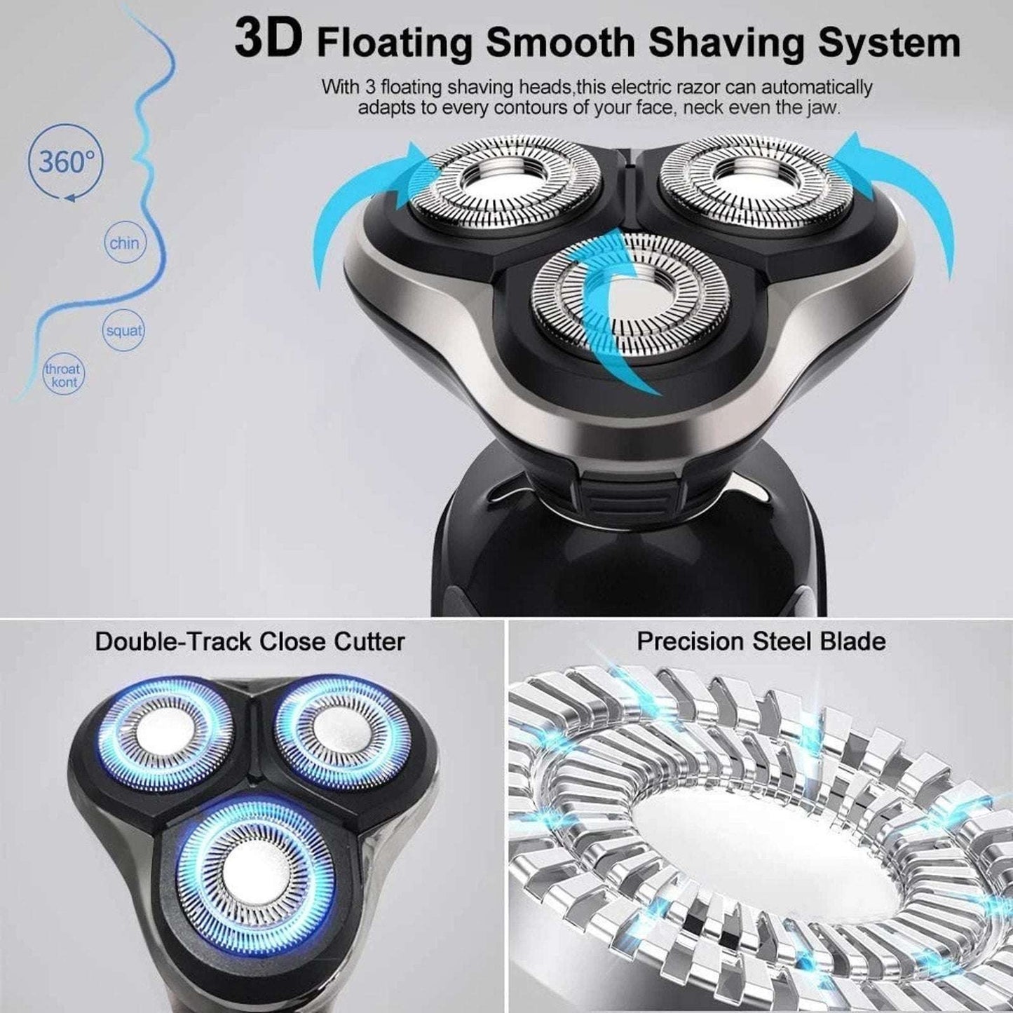 3-in-1 Wet/Dry Electric Shaver Waterproof Rechargeable Nose & Hair Trimmer