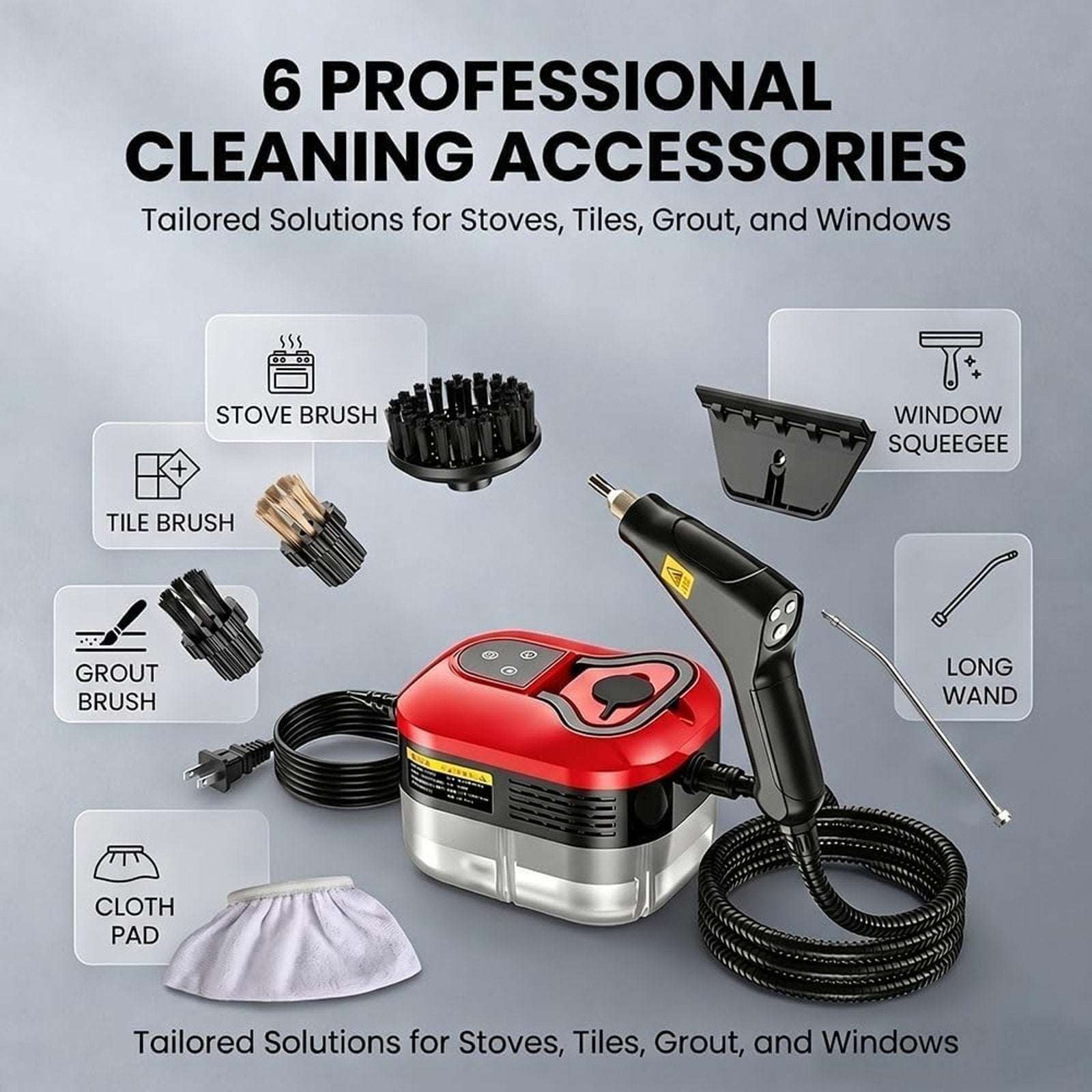 2500W High Temp/Pressure Steam Cleaner, 6 Adjustable Levels, 15s Heat-Up, 1.2L