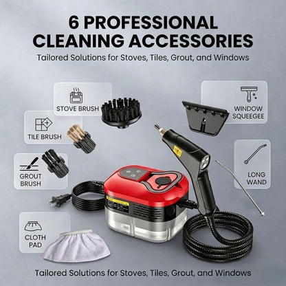 2500W High Temp/Pressure Steam Cleaner, 6 Adjustable Levels, 15s Heat-Up, 1.2L