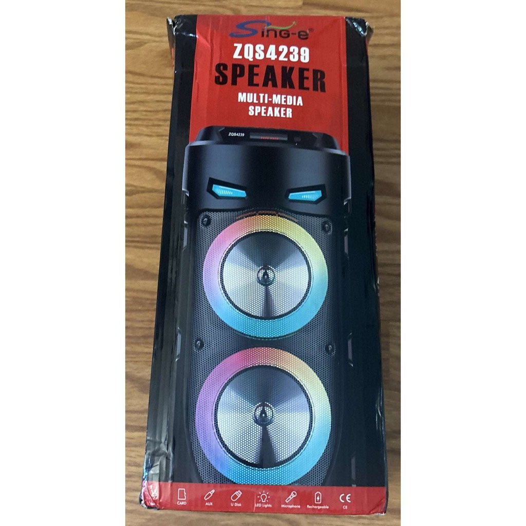 Sing-e ZQS4239S Portable Super Bass LED Speaker w/ Remote, USB/AUX, 1800mAh, Mic