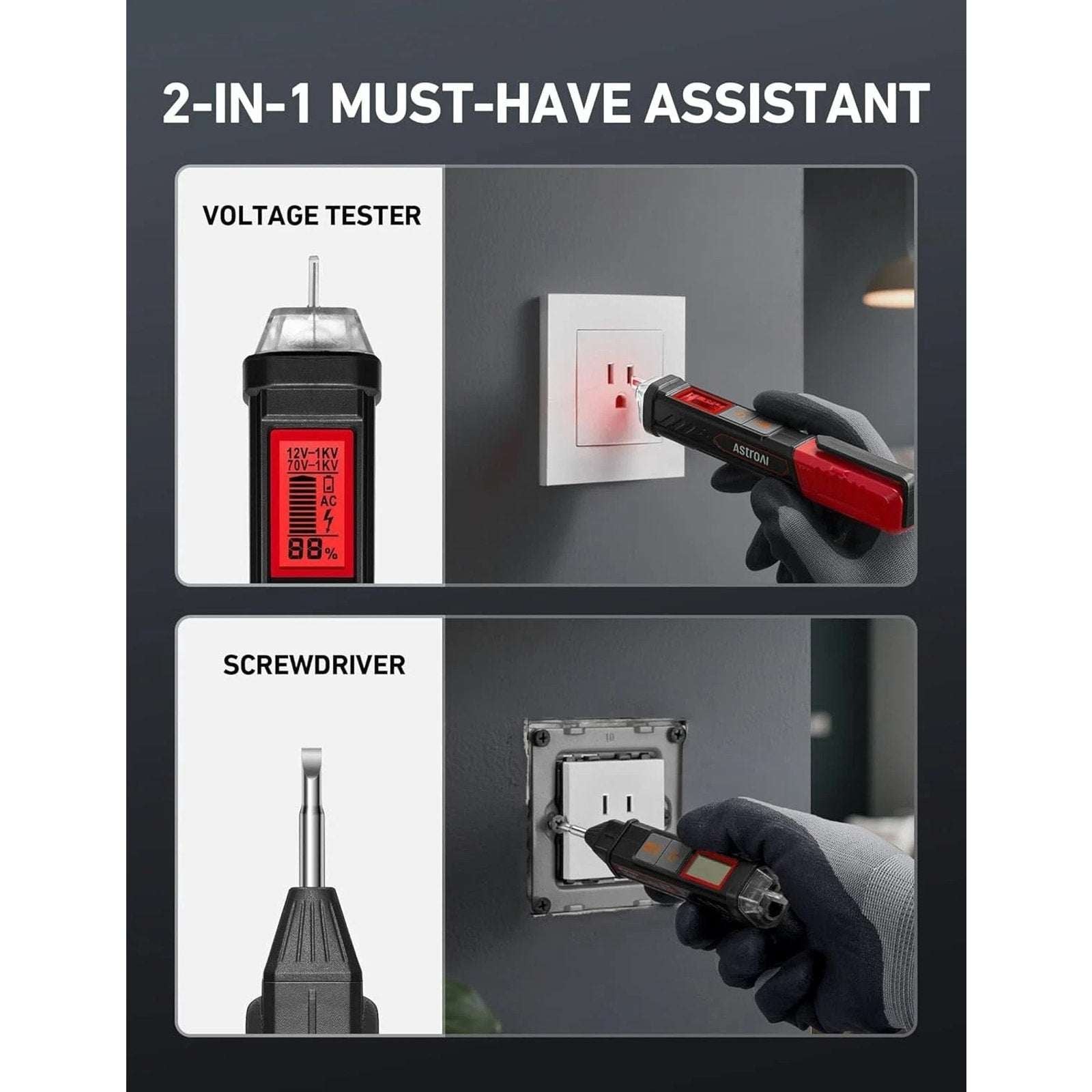 AstroAI Voltage Tester with Flashlight & Screwdriver Non-Contact Dual Range NEW