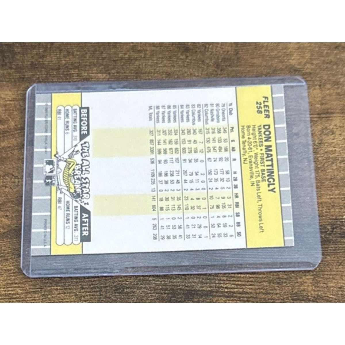 1989 FLEER #258 DON MATTINGLY - YANKEES - From Pack to Sleeve - MLB Baseball