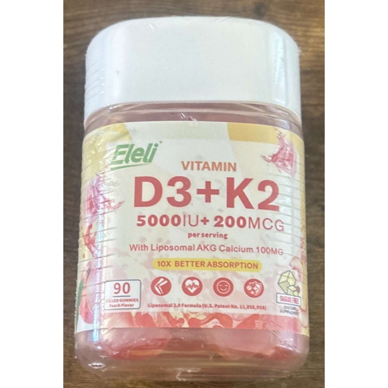 Eleli D3 K2 5000IU + 200MCG w/ Liposomal AKG Calcium 100MG Sugar Free 90 Gummies