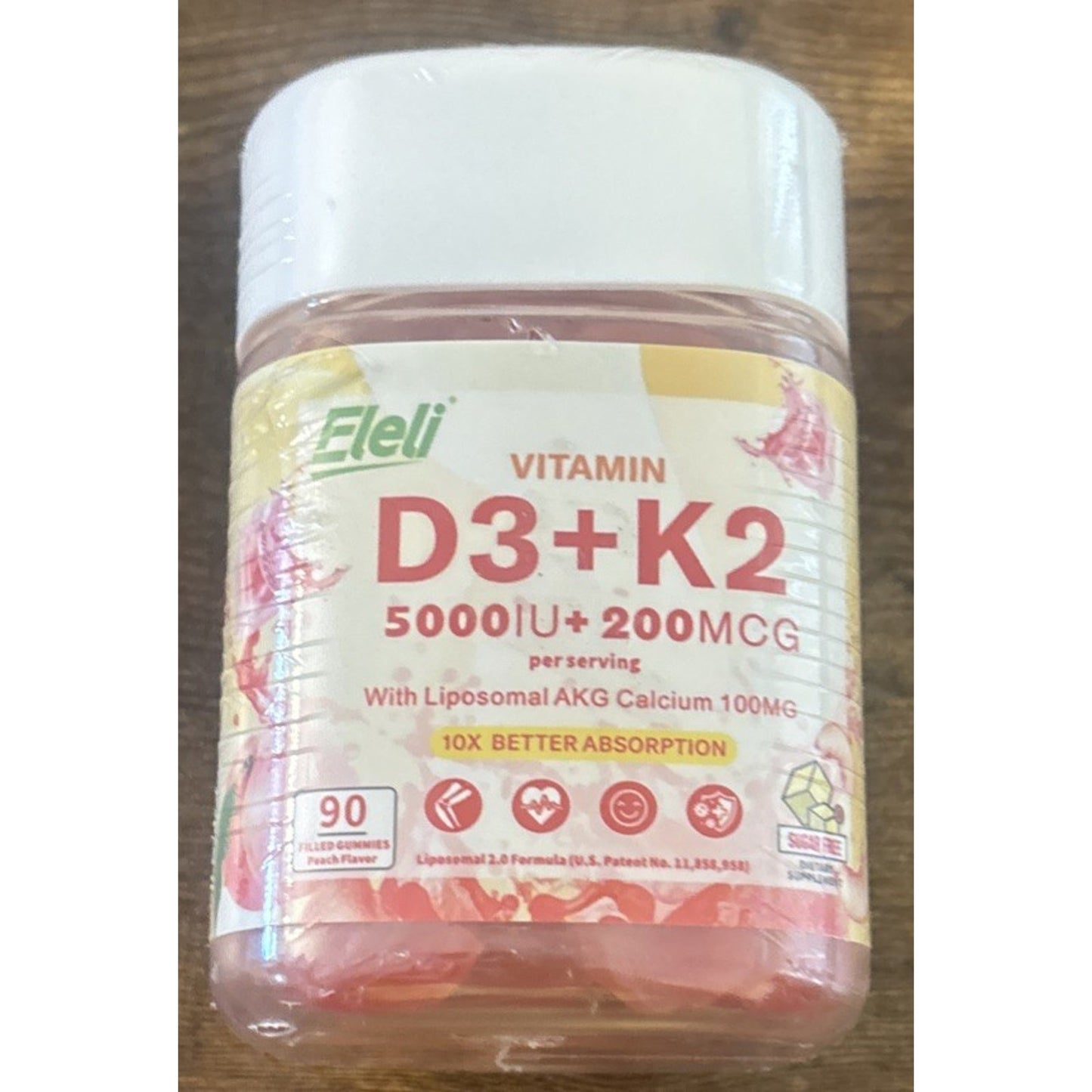 Eleli D3 K2 5000IU + 200MCG w/ Liposomal AKG Calcium 100MG Sugar Free 90 Gummies