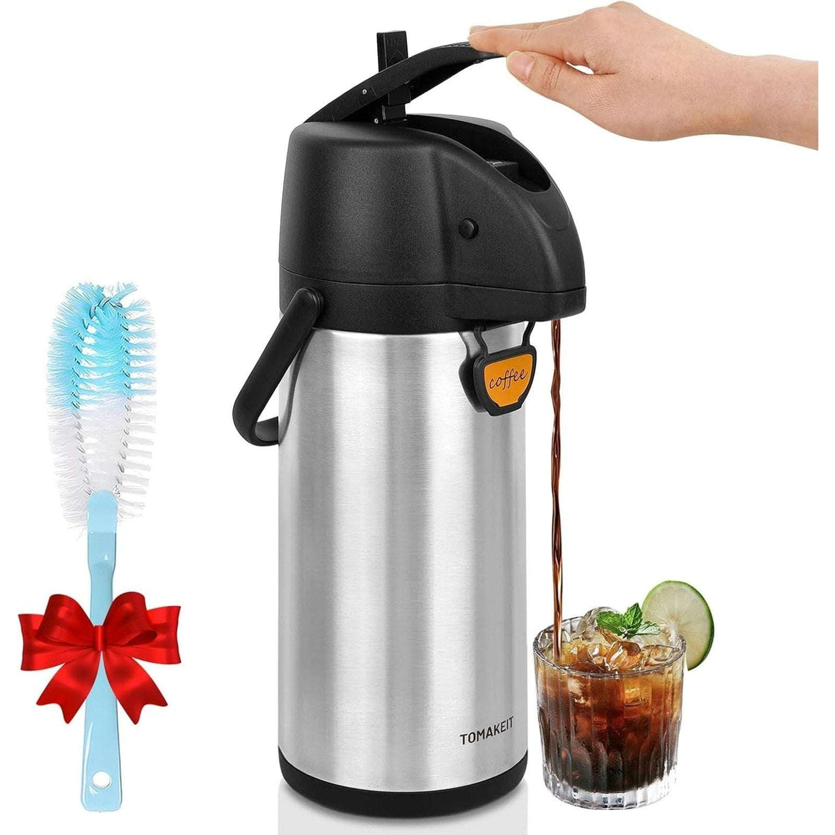 3L (102 Oz) Airpot Beverage Dispenser Insulated Coffee Carafe w/ Swivel Base