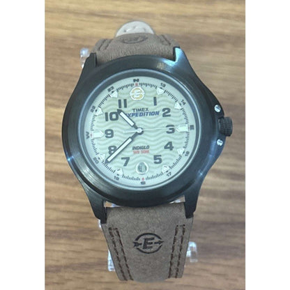 Timex T47012 Indiglo Expedition Metal Field Brown Leather Strap Watch WR50M 40MM