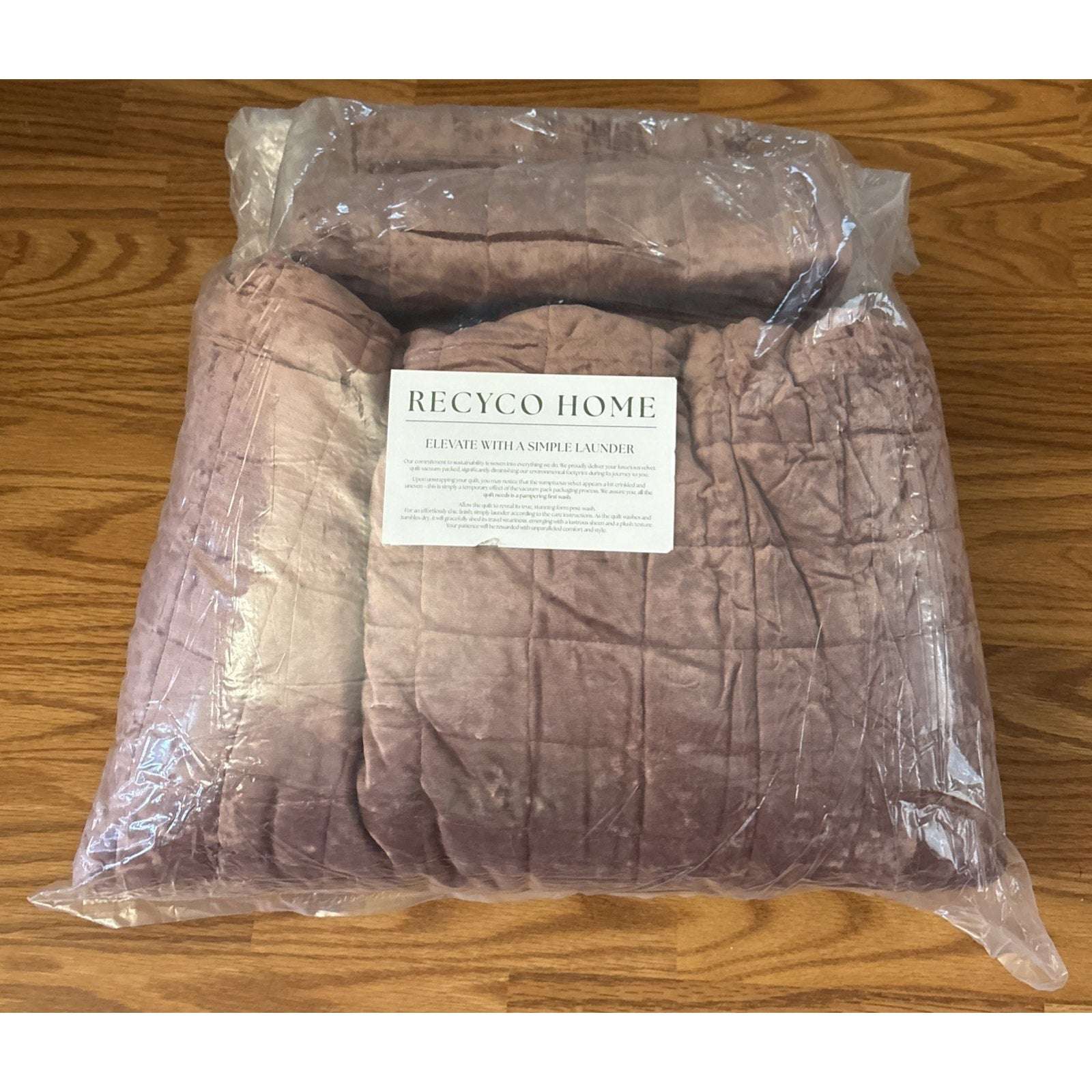RECYCO Luxury Velvet Quilt Set Full Queen Size Bedding Ultra Soft in Dusty Mauve