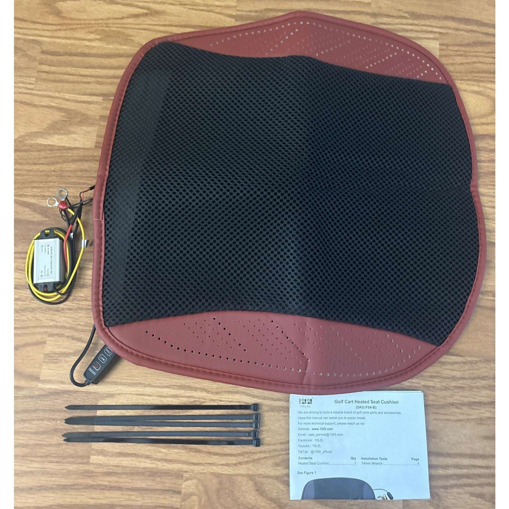 10L0L Universal Golf Cart Heated Seat Cushion 3 Heat Levels & Auto-Off Black/Red