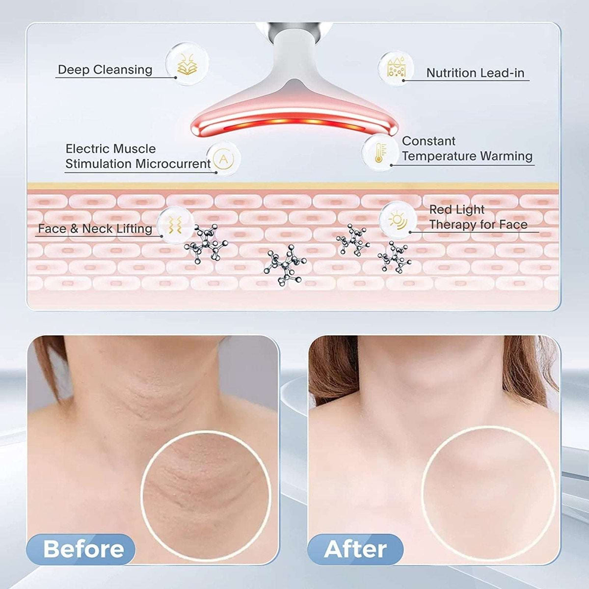 7-Color Anti-Aging Firming Face & Neck Massager w Heat EMS Red Light Beauty Devi