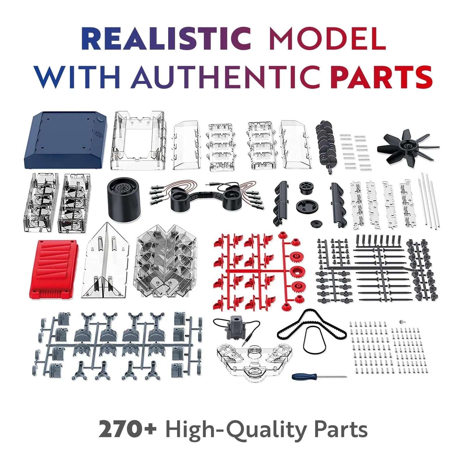 Playz STEM V8 Combustion Engine Model Kit That Runs - Build Your Own - 270Pcs