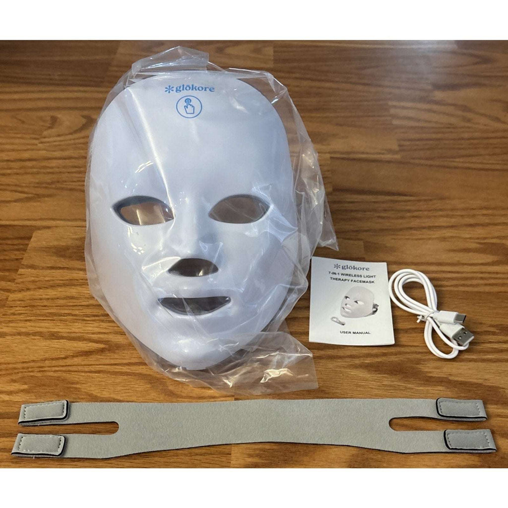 Glokore 7-in-1 LED Wireless Light Therapy Face Mask Device White Open Box New