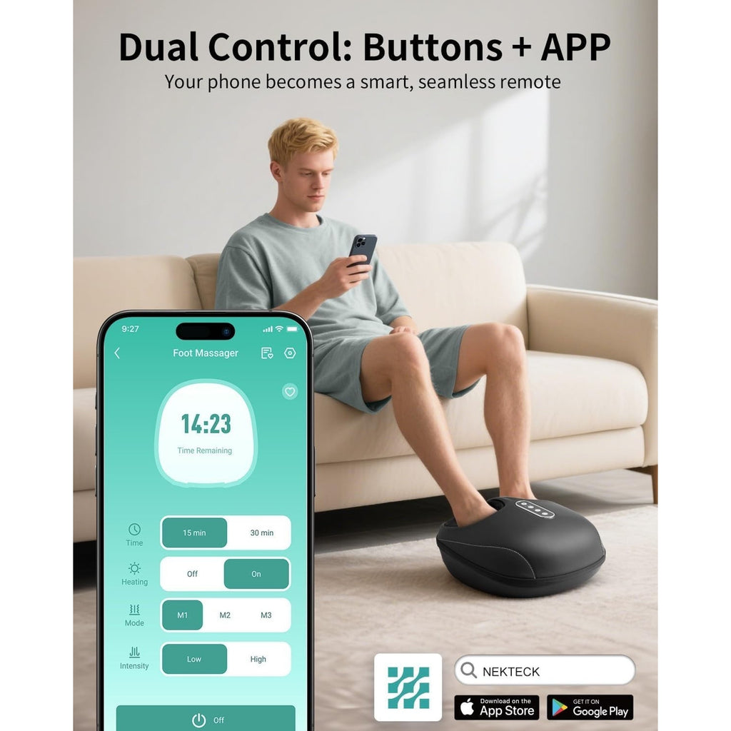 Shiatsu Foot Massager w/ Heat, Deep Kneading & Air Compression - 3 Modes, Memory