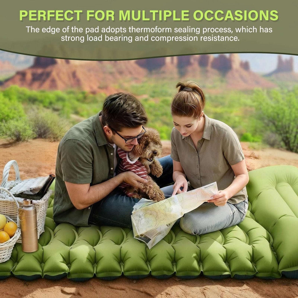 Camping Waterproof Sleeping Pad 6" Thick Pillow w/ Built-In Pump - Expandable