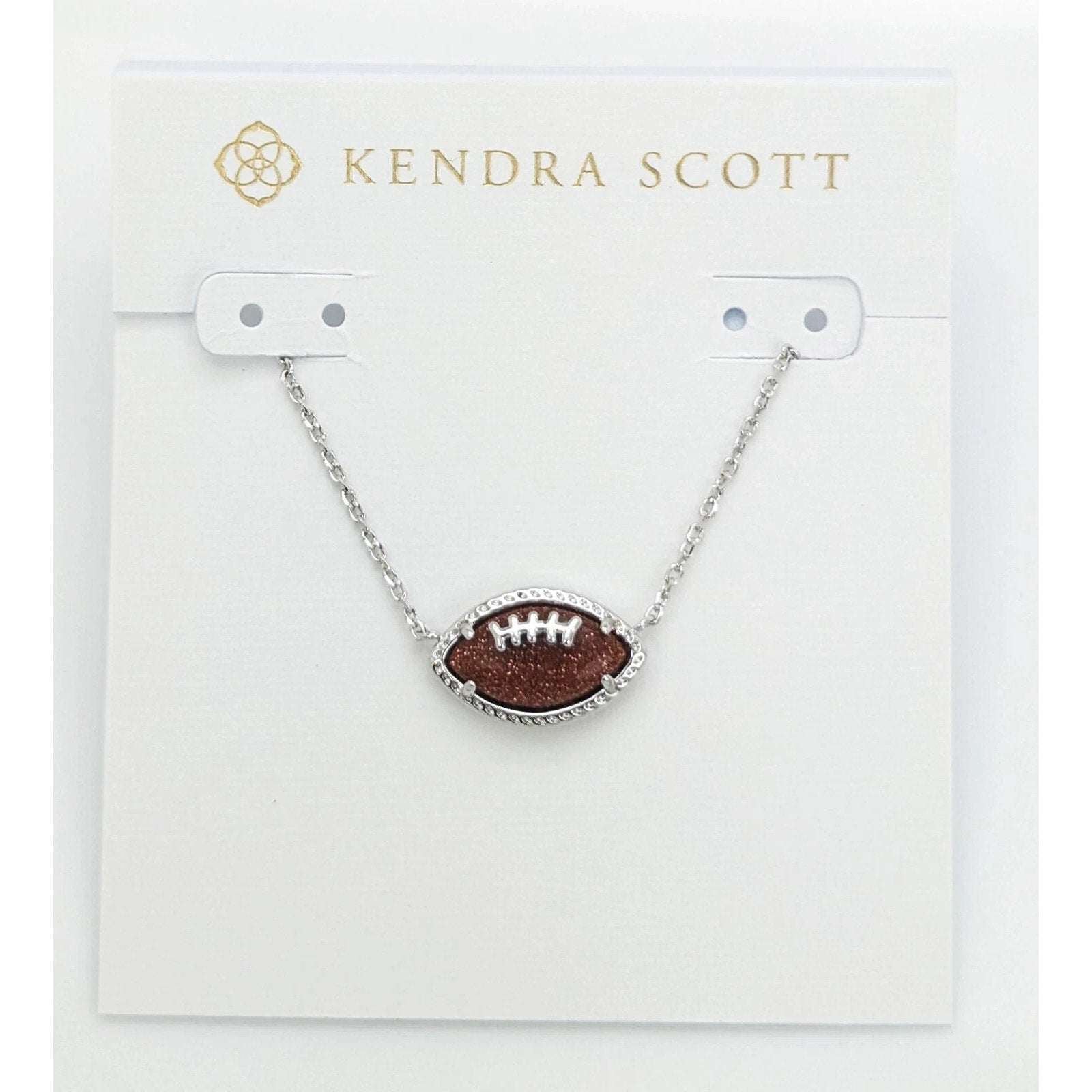 KENDRA SCOTT Elise Football Pendant Short Silver Necklace NEW in Box w/ Dust Bag