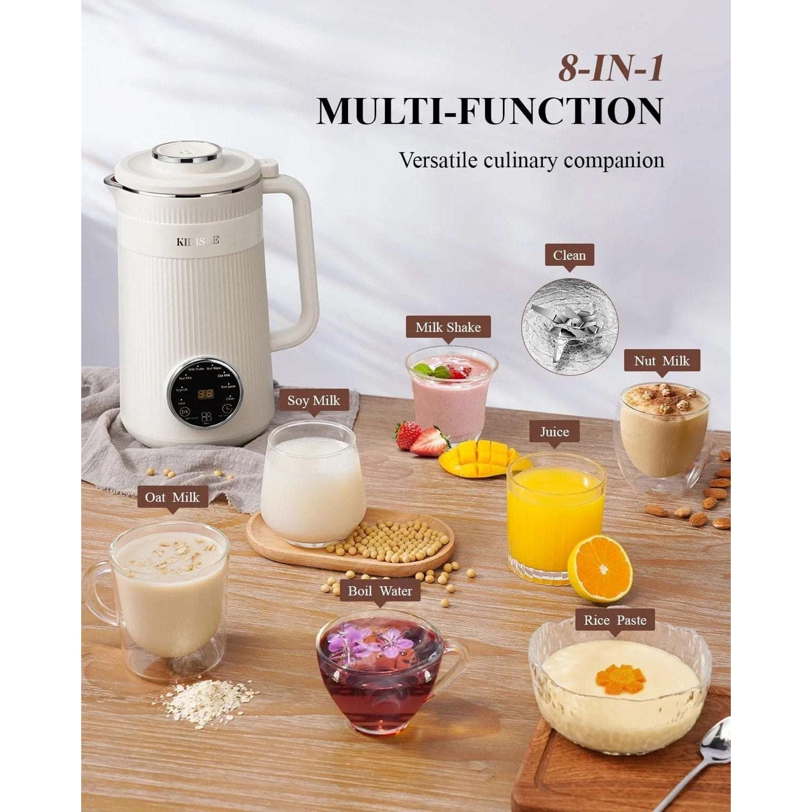 KIDISLE 8 in 1 Nut Milk Maker Blender, 32oz Homemade Soy, Almond, Oat, Coconut,