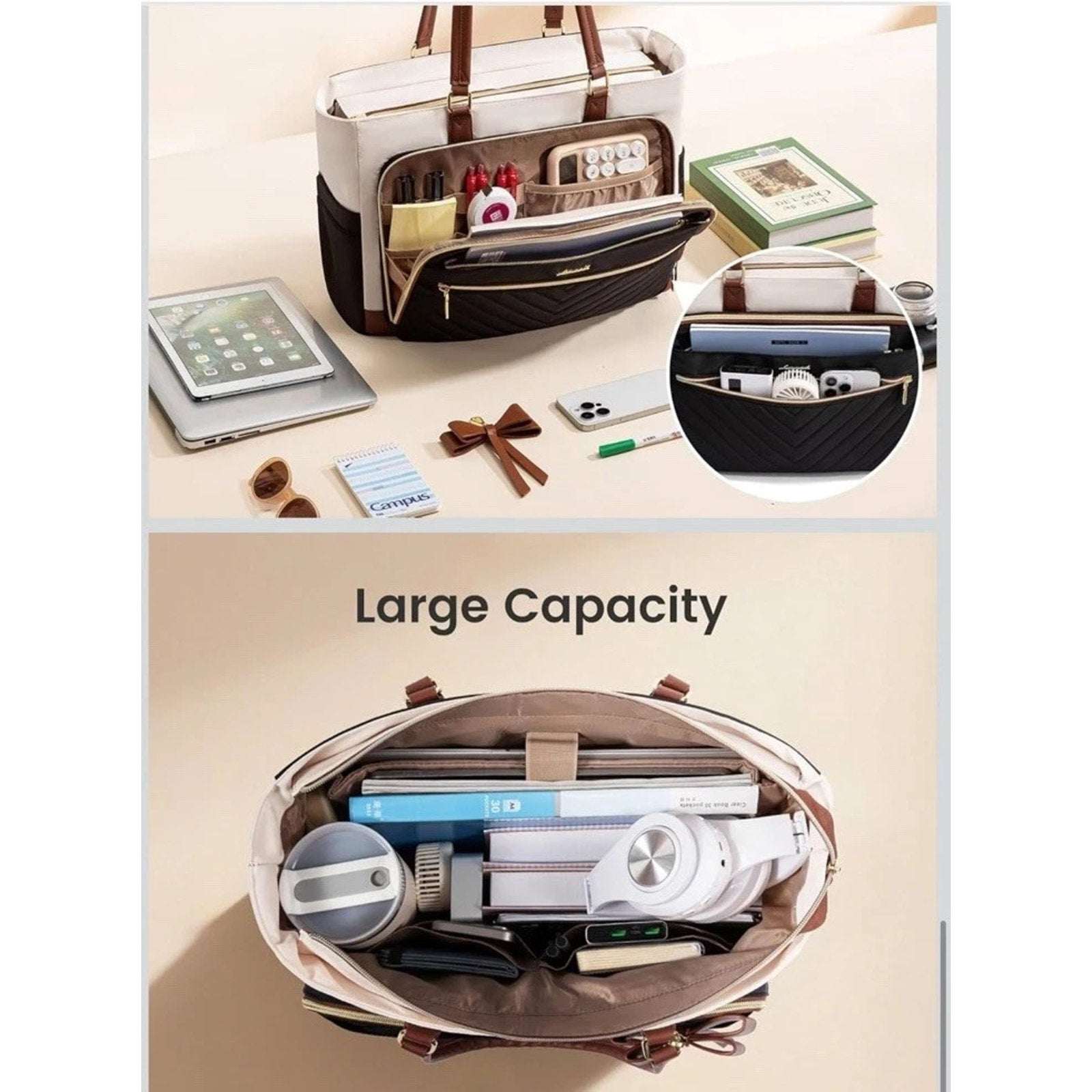 LOVEVOOK Teacher Tote Bag for Women Work, Travel Laptop Bag w/ Large Cup Holder