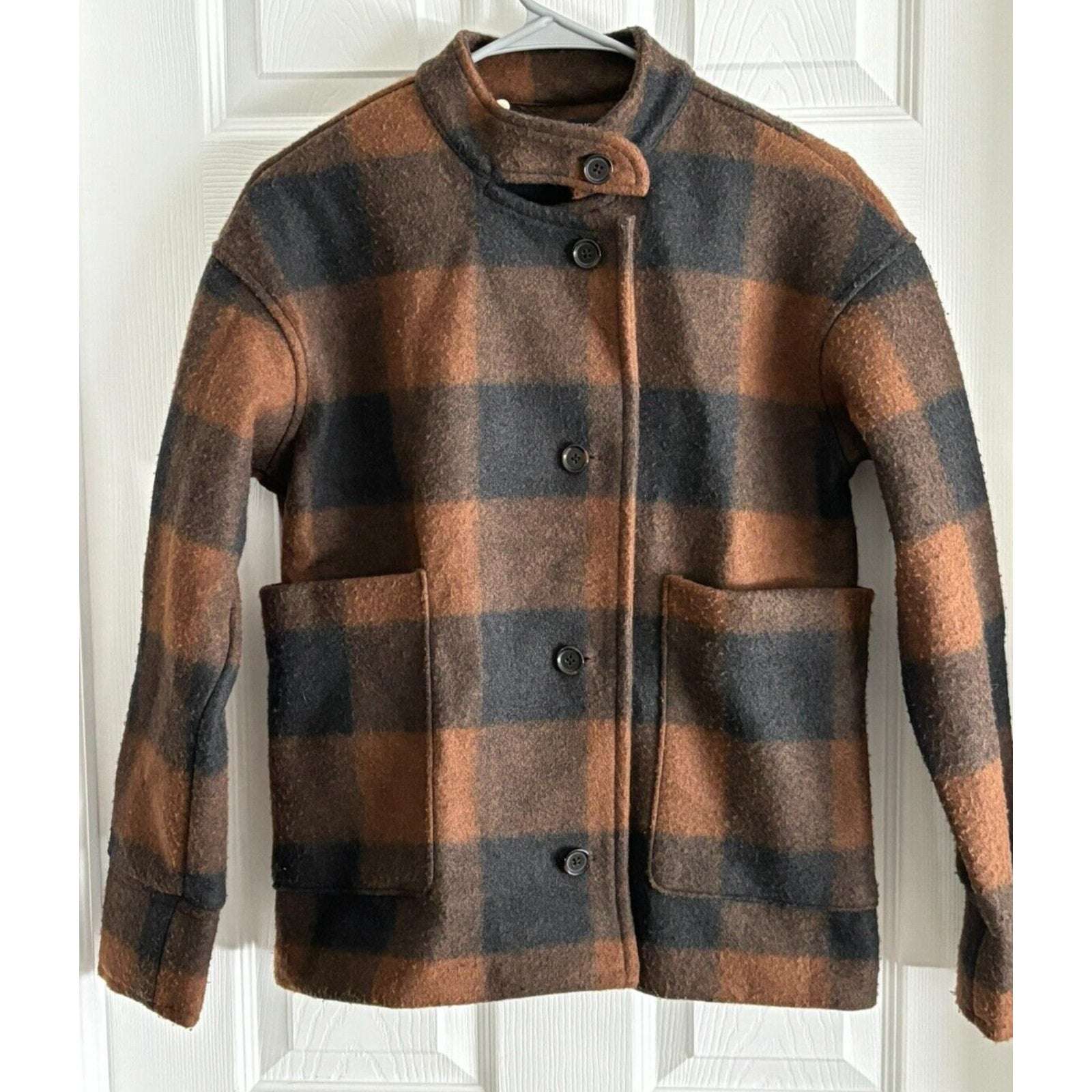 Banana Republic Womens Cinnamon & Spice Buffalo Plaid Jacket Coat Size XS NEW