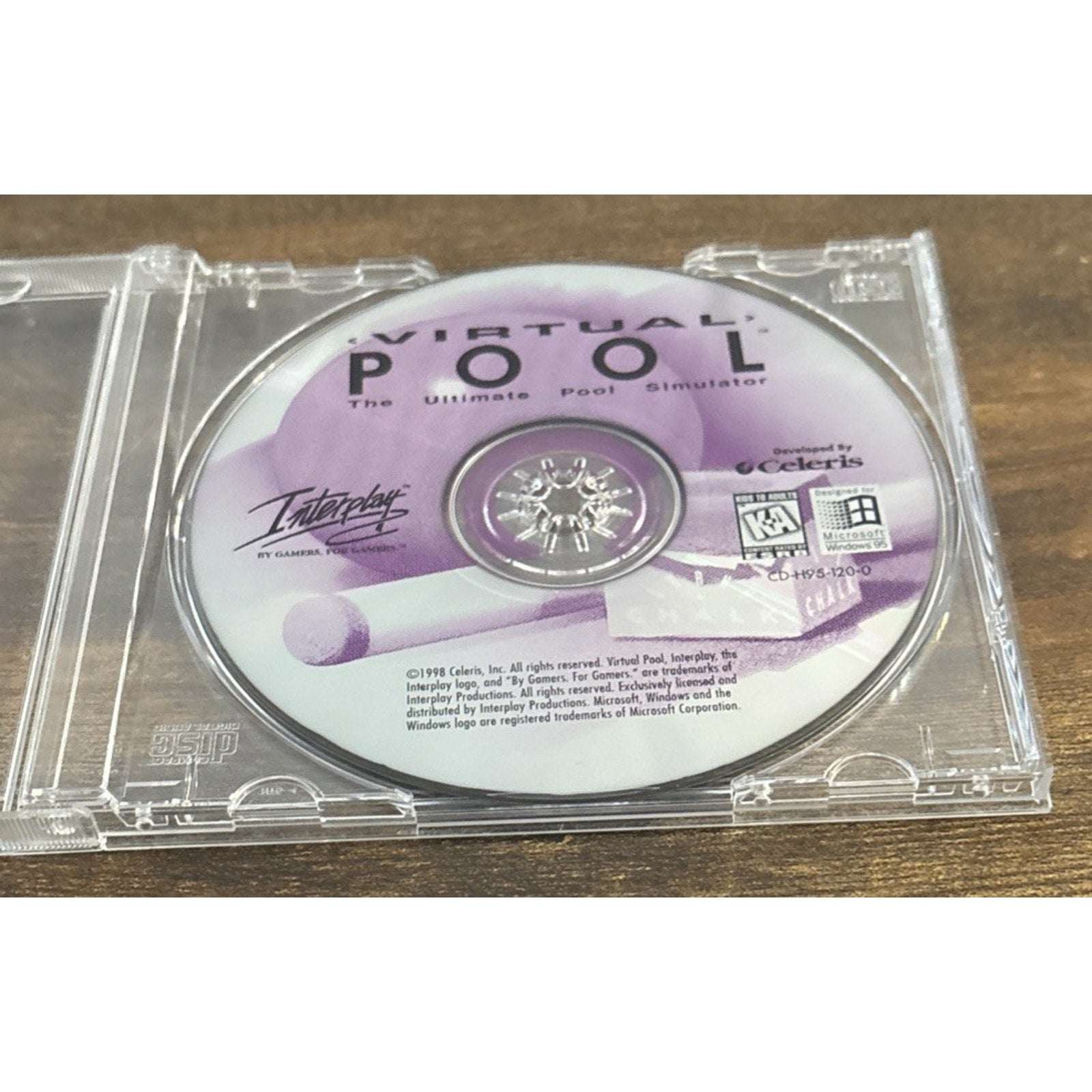 Interplay Virtual Pool CD ROM Video Game 1998 Windows 95 Celeris Pool Simulator