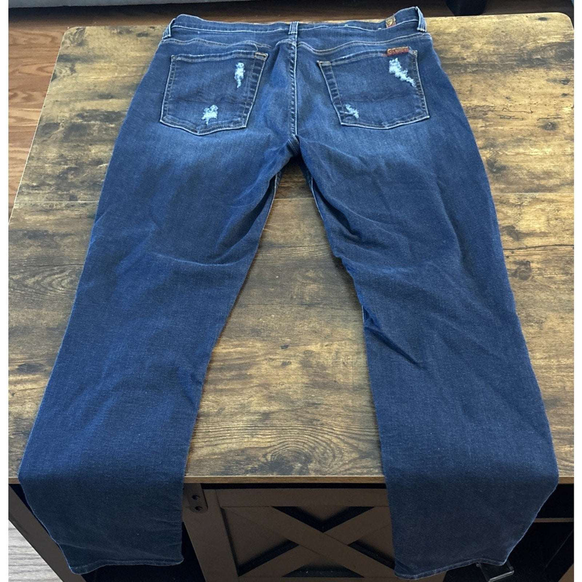 7 For All Mankind High Waist Ankle Skinny Distressed Medium Blue Jeans Size 32