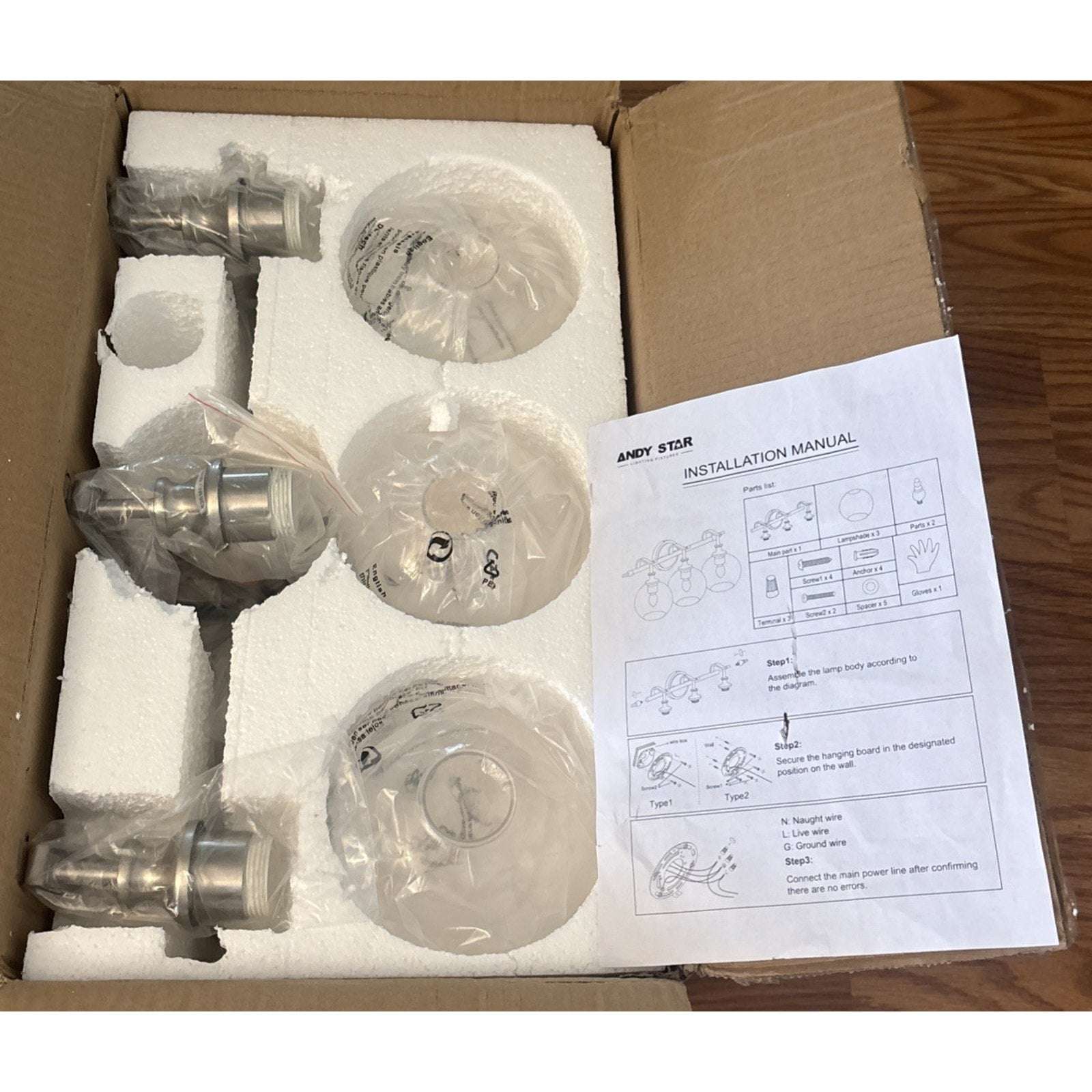 ANDY STAR 3 Light Bathroom Vanity Light Fixture Wall Mount in Brushed Nickel