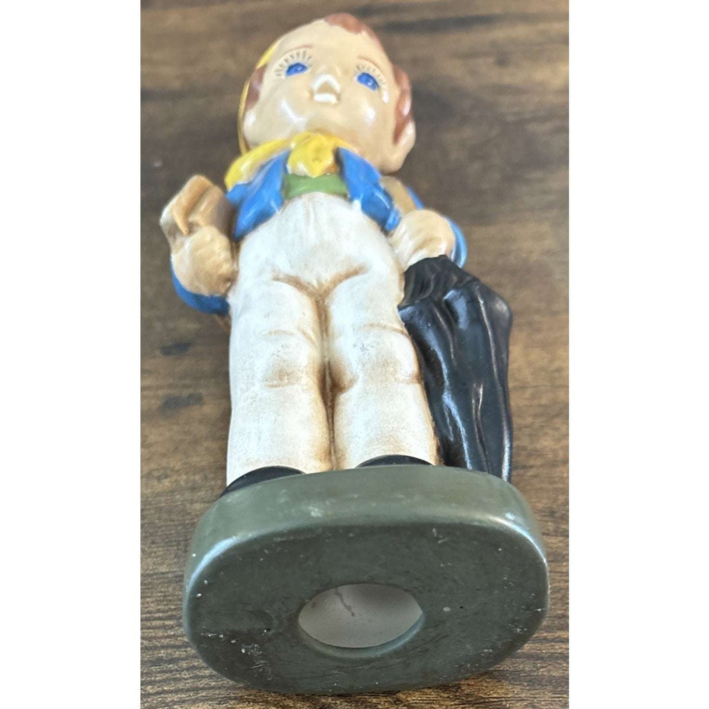 VTG Ceramic School Boy Figurine Books Umbrella Red Backpack Blue Coat Yellow Hat