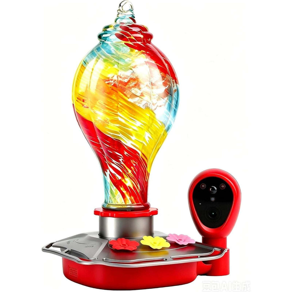 Glass Smart Solar Powered Hummingbird Feeder w/ Camera 2K HD Live View, AI ID