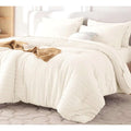MUXHOMO 7PC Ivory Seersucker Queen Size Comforter & Sheet Set, Bed in a Bag