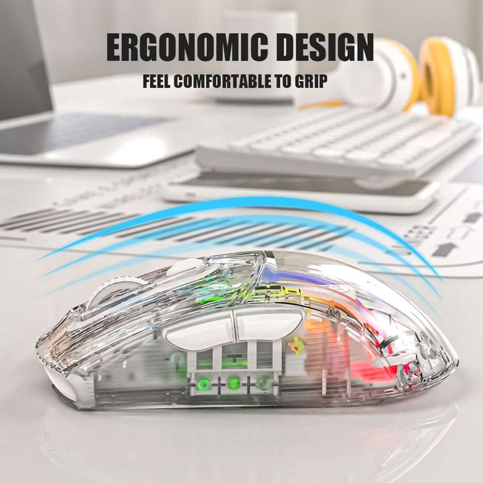 Transparent RGB Bluetooth Wireless Gaming Mouse, Dual Mode USB Computer Mouse