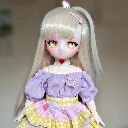 Anime BJD Doll 1/6 11.8 Inch Ball Jointed Doll w Toys, Wig, Hands, Clothes READ