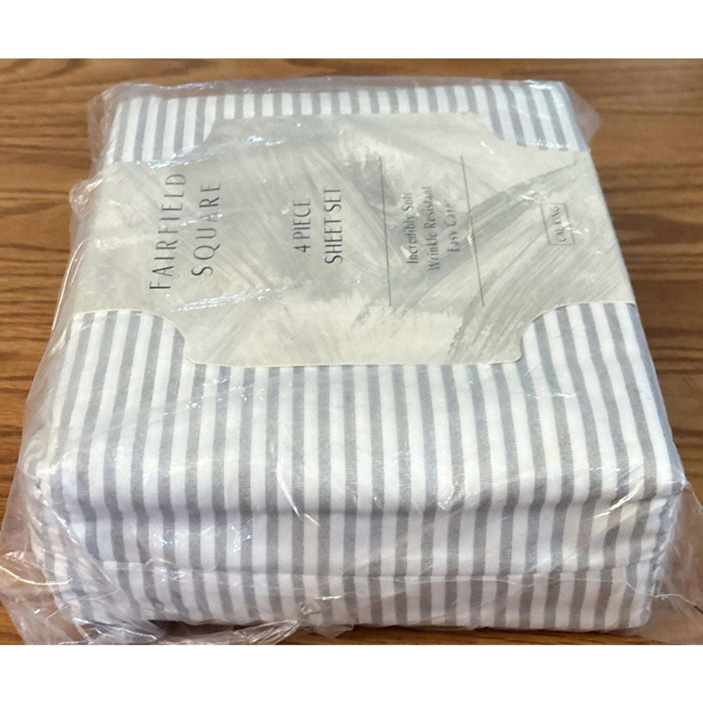 FAIRFIELD SQUARE Soft Microfiber 4 Piece Sheet Set Gray Stripe California King