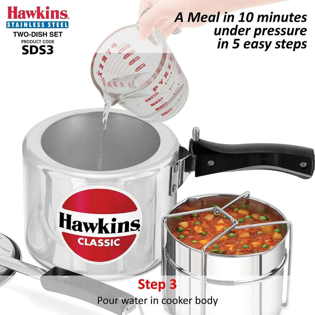 Hawkins Two-Dish Stainless Steel Set, Pressure Cooker 2 Pan Insert Multi-Cooker