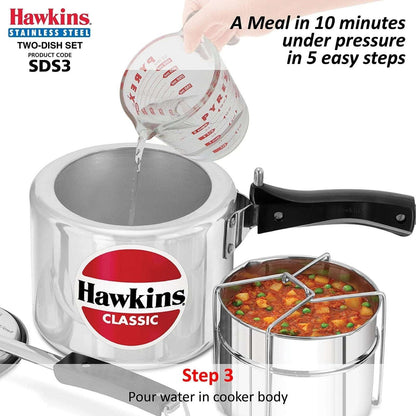 Hawkins Two-Dish Stainless Steel Set, Pressure Cooker 2 Pan Insert Multi-Cooker